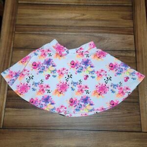 Heart & Arrow Girls White Skirt w/ Neon Pink Flowers - Size Medium(10)